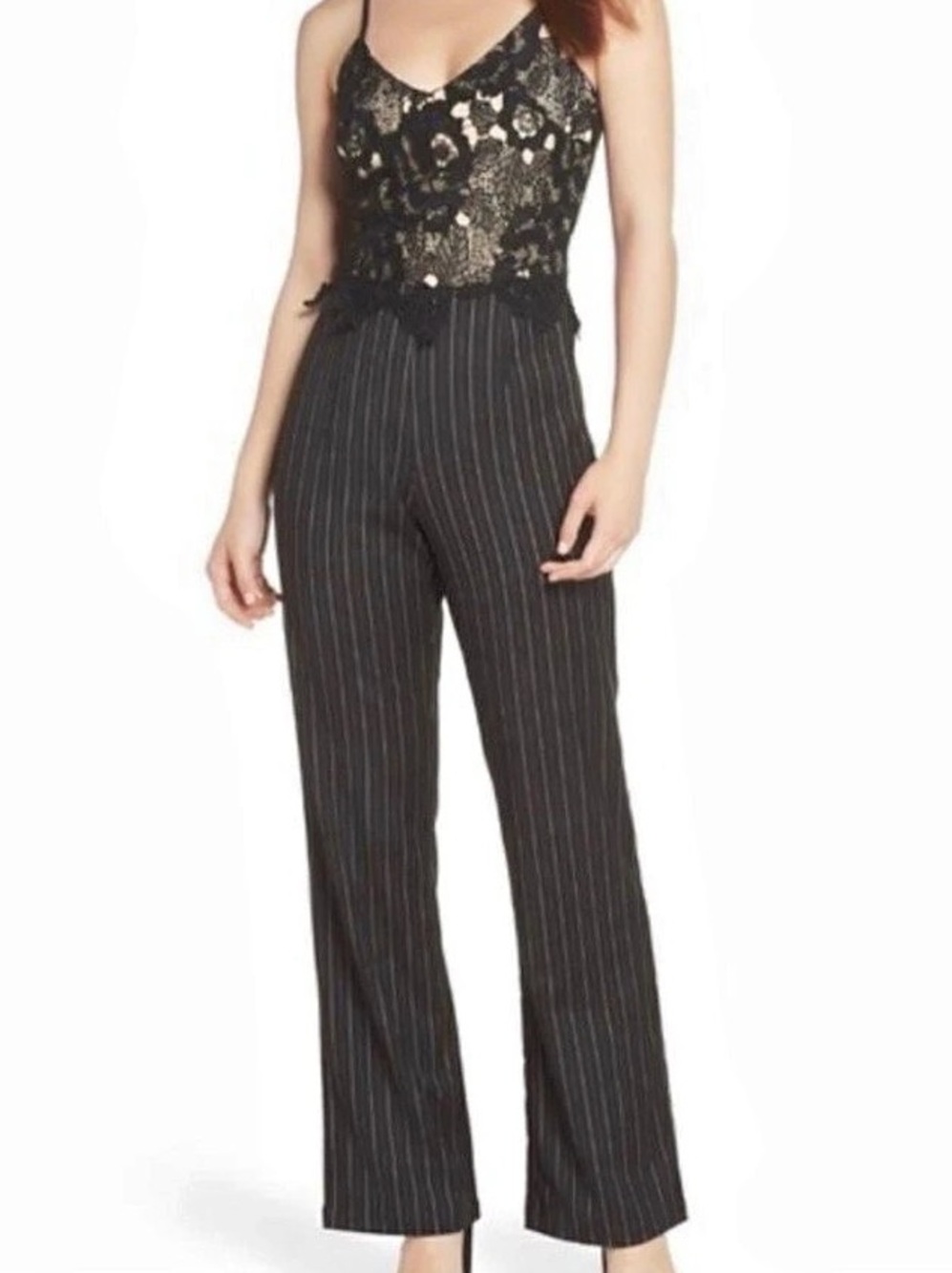 NWT Heartloom Mona Lace Pinstripe Jumpsuit Black Small Nordstrom